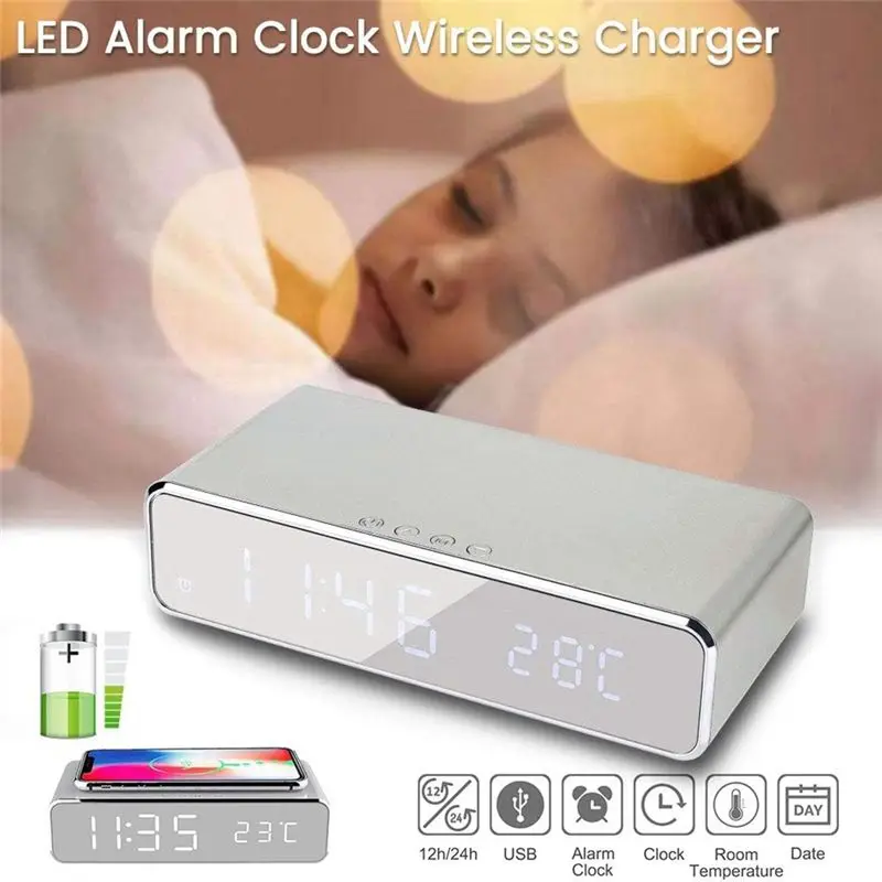 ABFU-Alarm Clock For Heavy Sleepers Wireless Charging Alarm Clock Wireless Charging Station