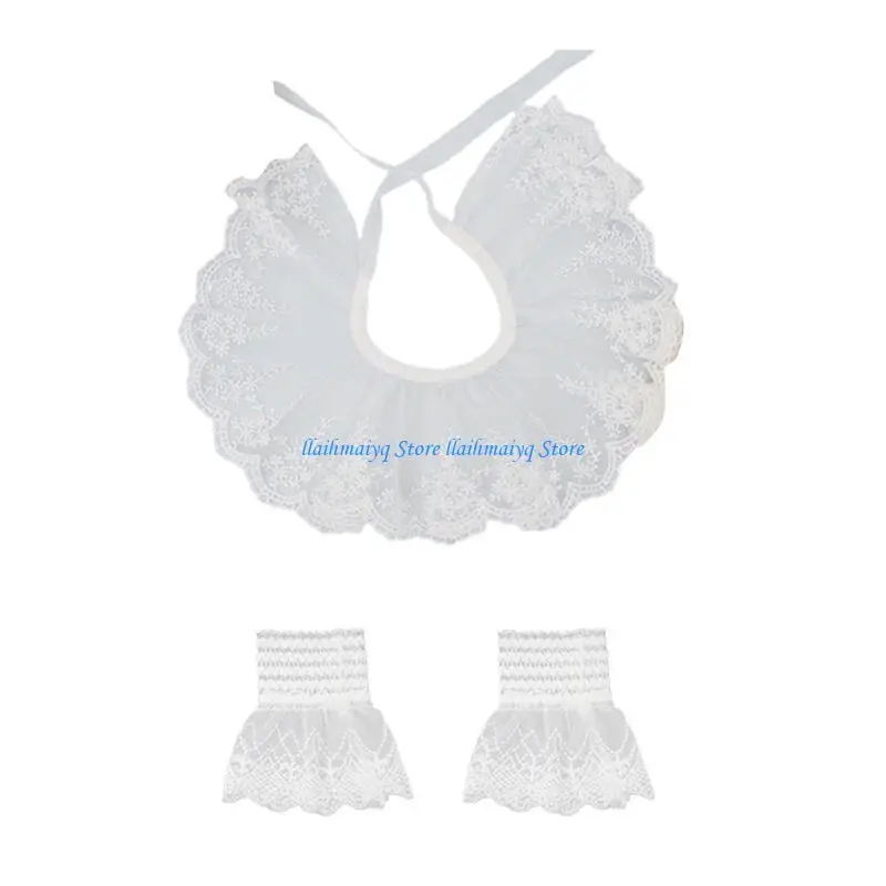573B White False Collar Decorative Lace Trim with Tie Women’s Clothing Accent