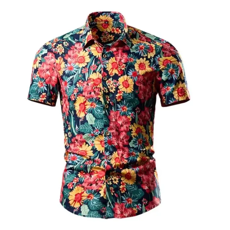 2024 New Retro Men's Floral Shirt Short Sleeved Holiday Clothing Summer Fashion Versatile Trend Simple Shirt