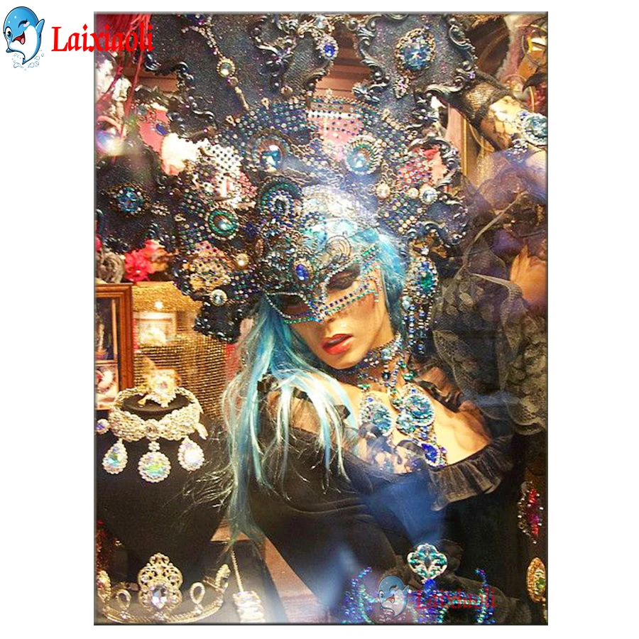 Charm under the mask DIY Diamond Painting carnival, portrait of beautiful mask woman Cross Stitch Kits Diamond Mosaic Home Decor