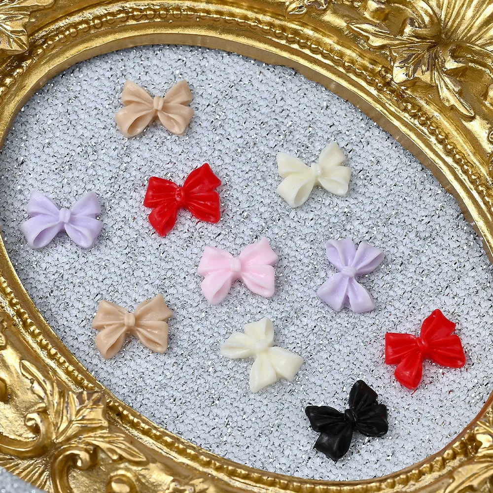 100pc Pink Beige Bow Resin Nail Art Decoration 3D Cream Color Bowknot Nail Charm Ornament Jewelry DIY Manicure Classic Accessory