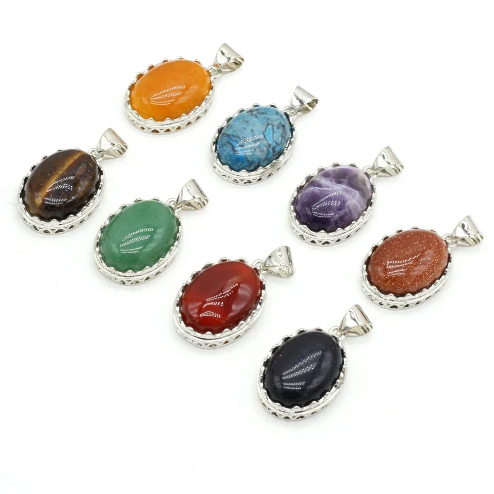 20x30mm Egg Shape Alloy Pendant Natural Stone Crystal Rose Quartz Charms for Jewelry Making Supplies DIY Necklace Accessories