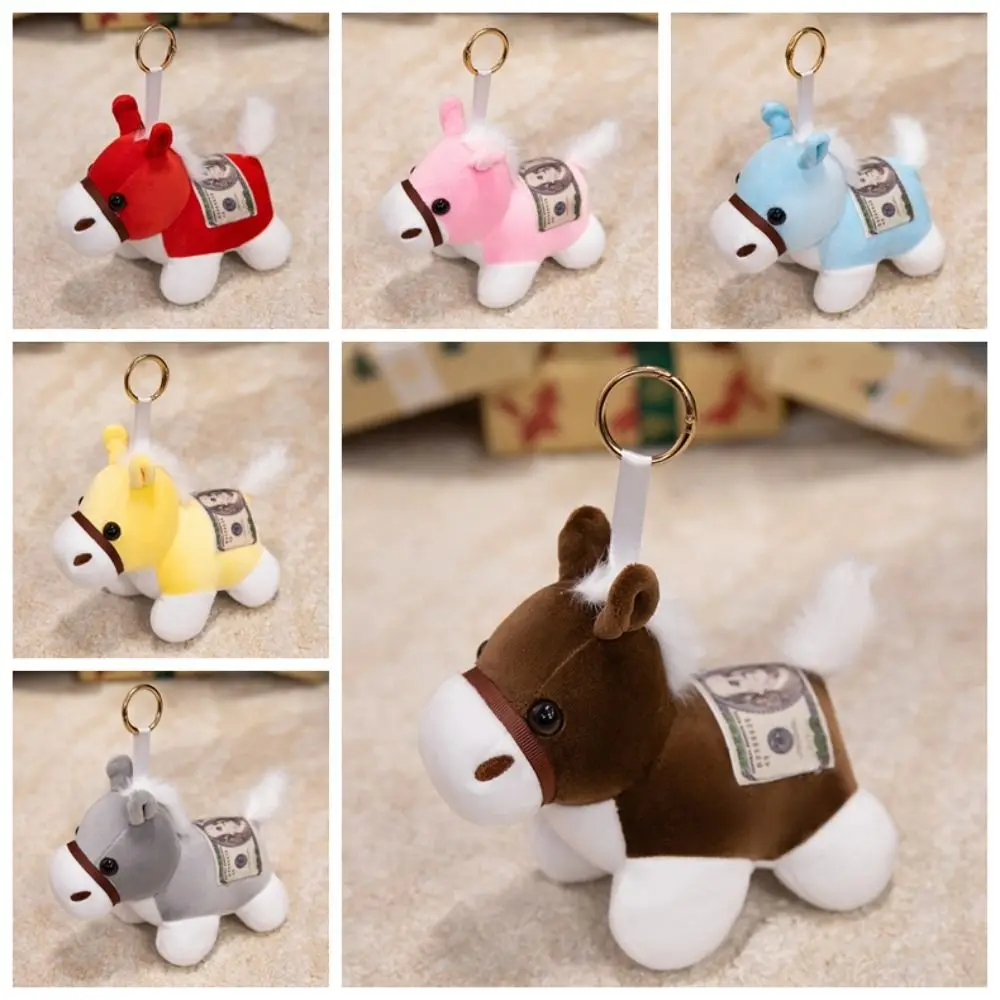 Portachiavi cavallo peluche cartone animato Copia ciondoli denaro Portachiavi animale di peluche Ornamenti di Capodanno Figurina zodiacale Pony Ciondolo zaino