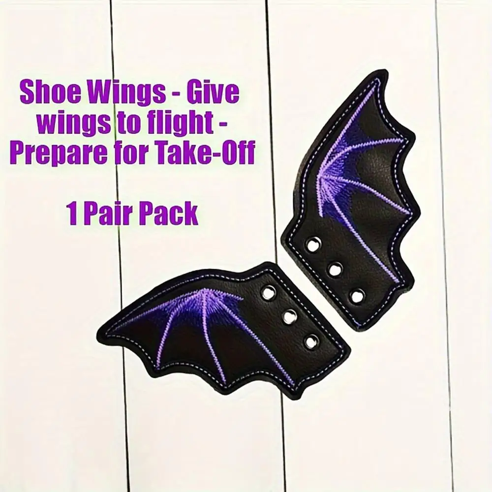 Halloween Bat Wings Shoe Buckle Black Purple Boots Shoe Accessories Handmade DIY Boots Fit Shoe Decor Detachable Embroidery