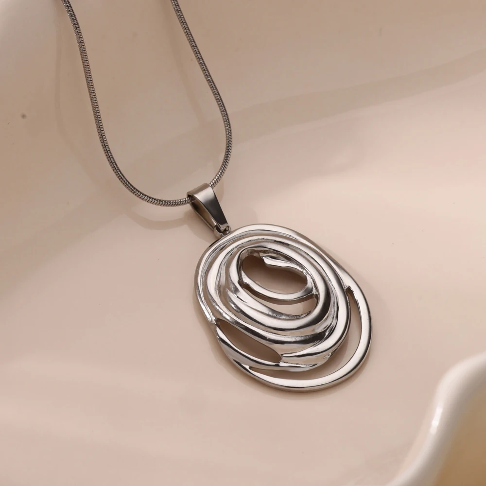 Round Chain Infinity Oval Pendant Necklace for Women Gold Color Charm Necklaces Femme Choker Stainless Steel Jewelry collar 2024