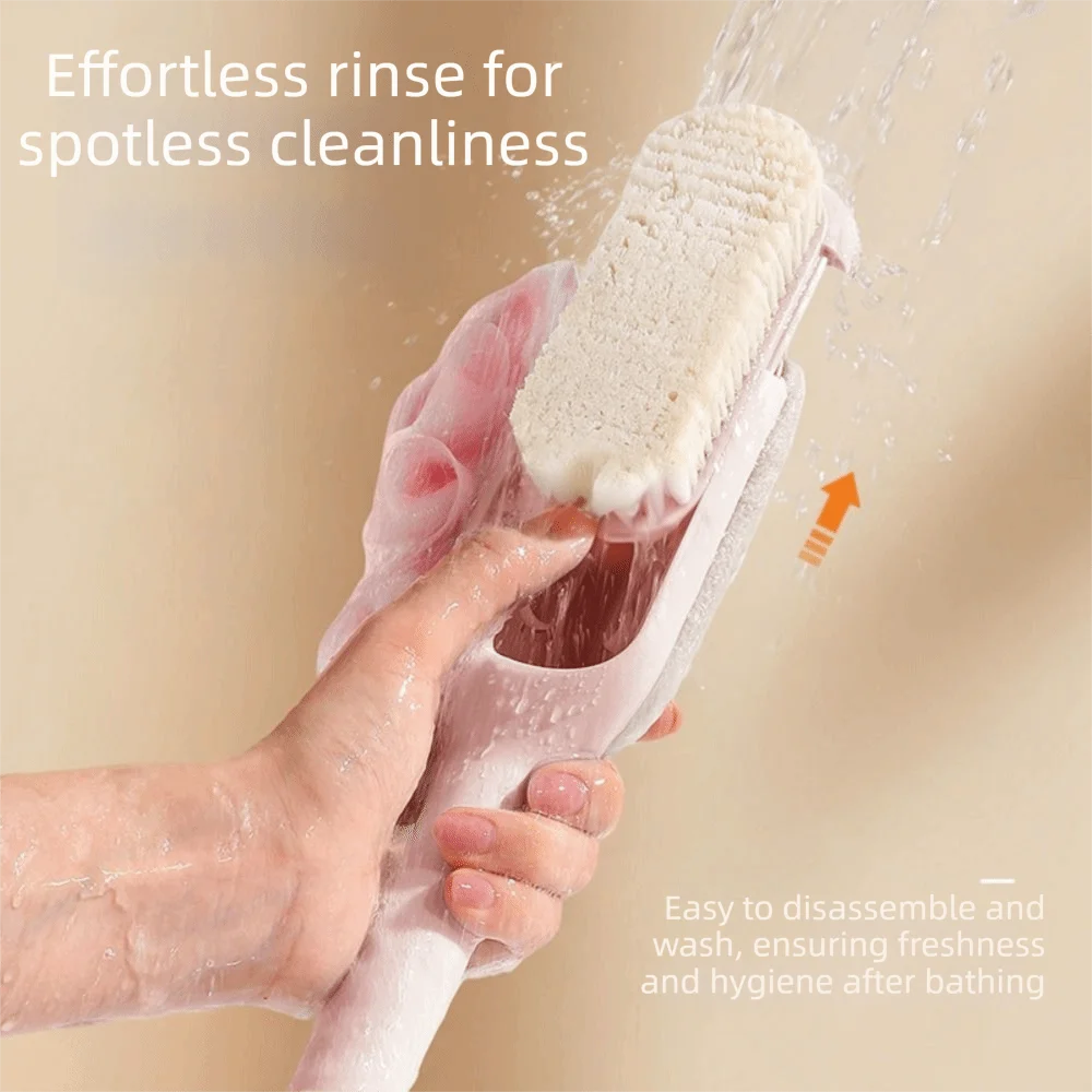

Soft Mesh Long Handle Back Brush Smooth Skin Care Gentle Exfoliation 3 in 1 Body Scrubbers with Hanging Hook Non-slip Handle