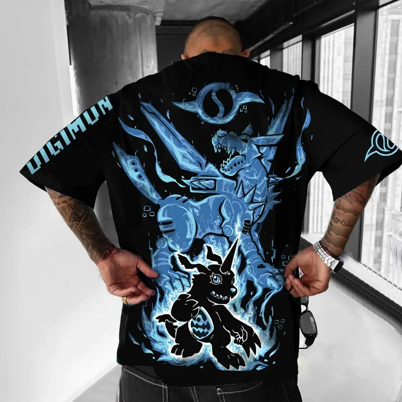 2025 Summer Digimon Adventure Animation Brand 100%Cotton Chaos Dukemon Printed T-shirt Unisex Short Sleeve Casual Adult Children view 2