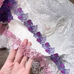 15Yards 3cm Width Shiny Purple Pink Hollow Flower Venise Diy Venice Lace Clothing Accessories Of Various Garment,Bra.Skirt