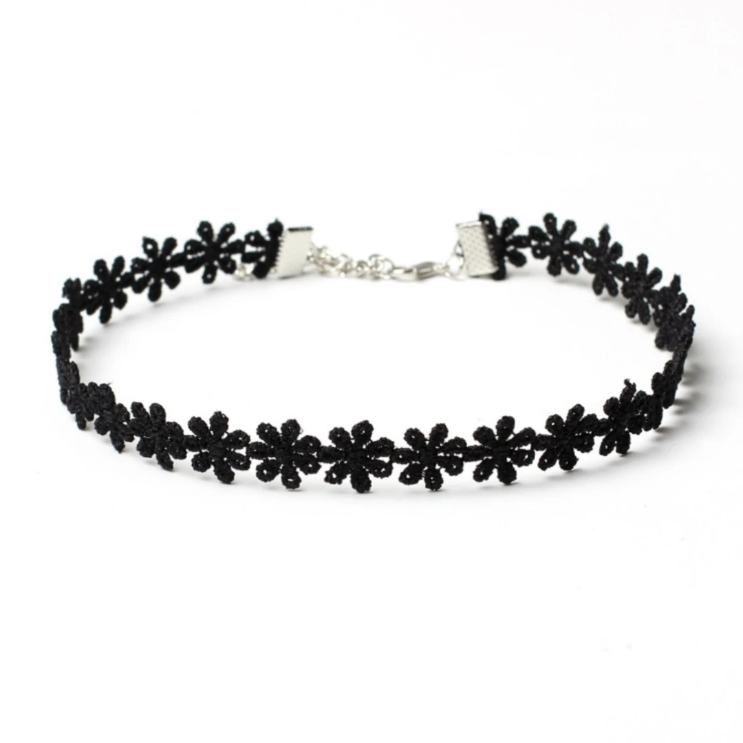 6 Pcs Set Black Simple Fashion Gothic Floral Shape Lace Alloy Choker Necklace Women Party Outfit Jewelry