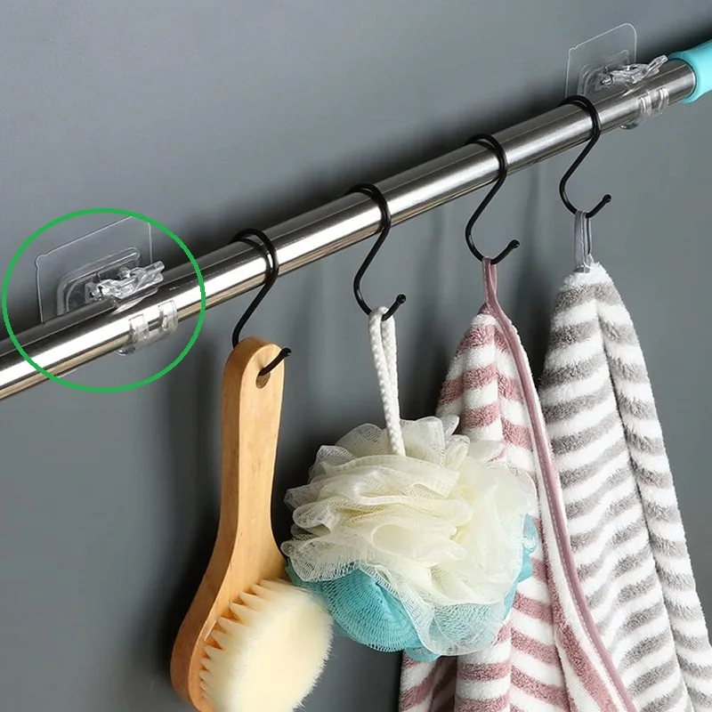 2/4PCS Vorhang Stange Klammern Selbstklebende Vorhang Stange Halter Haken Nagel Kostenloser Einstellbare Vorhang Stange Haken Vorhang kleiderbügel – Detail 5
