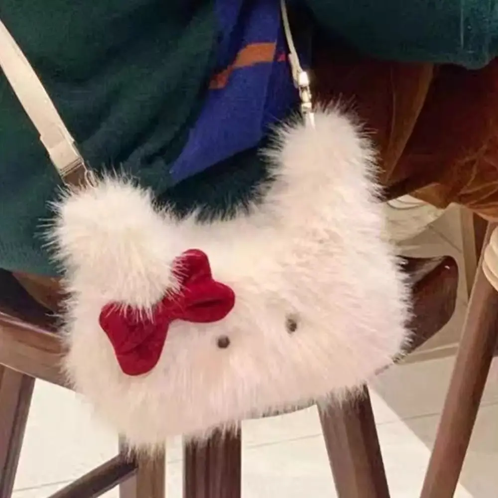 Cartoon Plush Plush Handbag Bow Sweet Cat Underarm Bag Large Capacity Crossbody Bag for Women