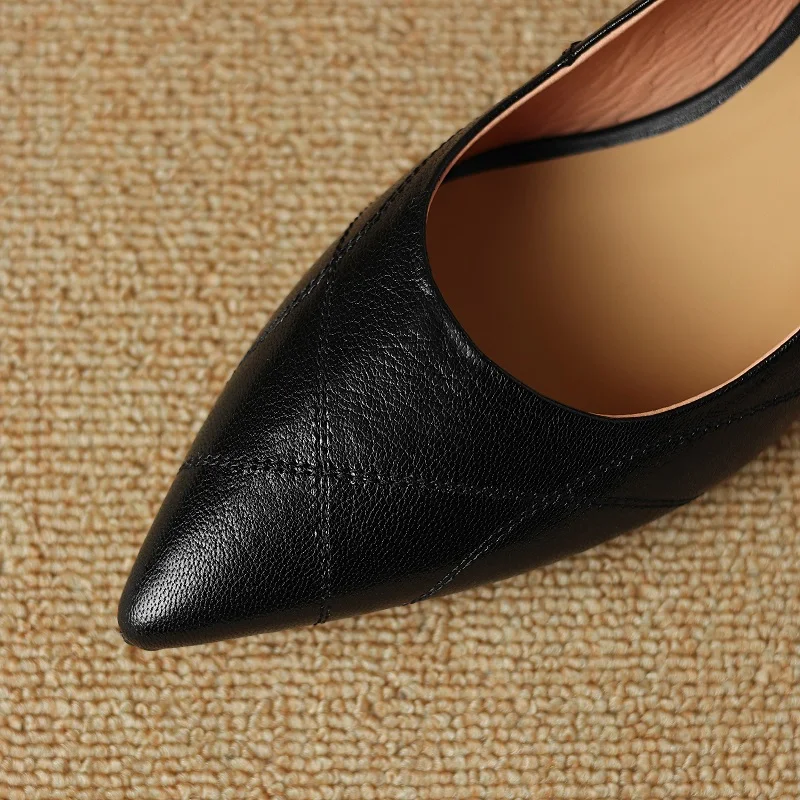 【JOCHEBED HU】Brand Fashion Genuine Leather Female Heel Single Spring Ladies Office Pumps Pointed Toe Slip On Work Shoes 34-42