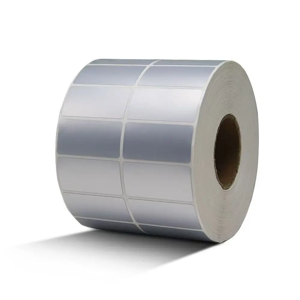 Etichetta con codice a barre PET argento opaco 100 90 80 70 60 40 50 30 20 Stampante a nastro a trasferimento termico Etichetta adesiva autoadesiva interamente in resina ca