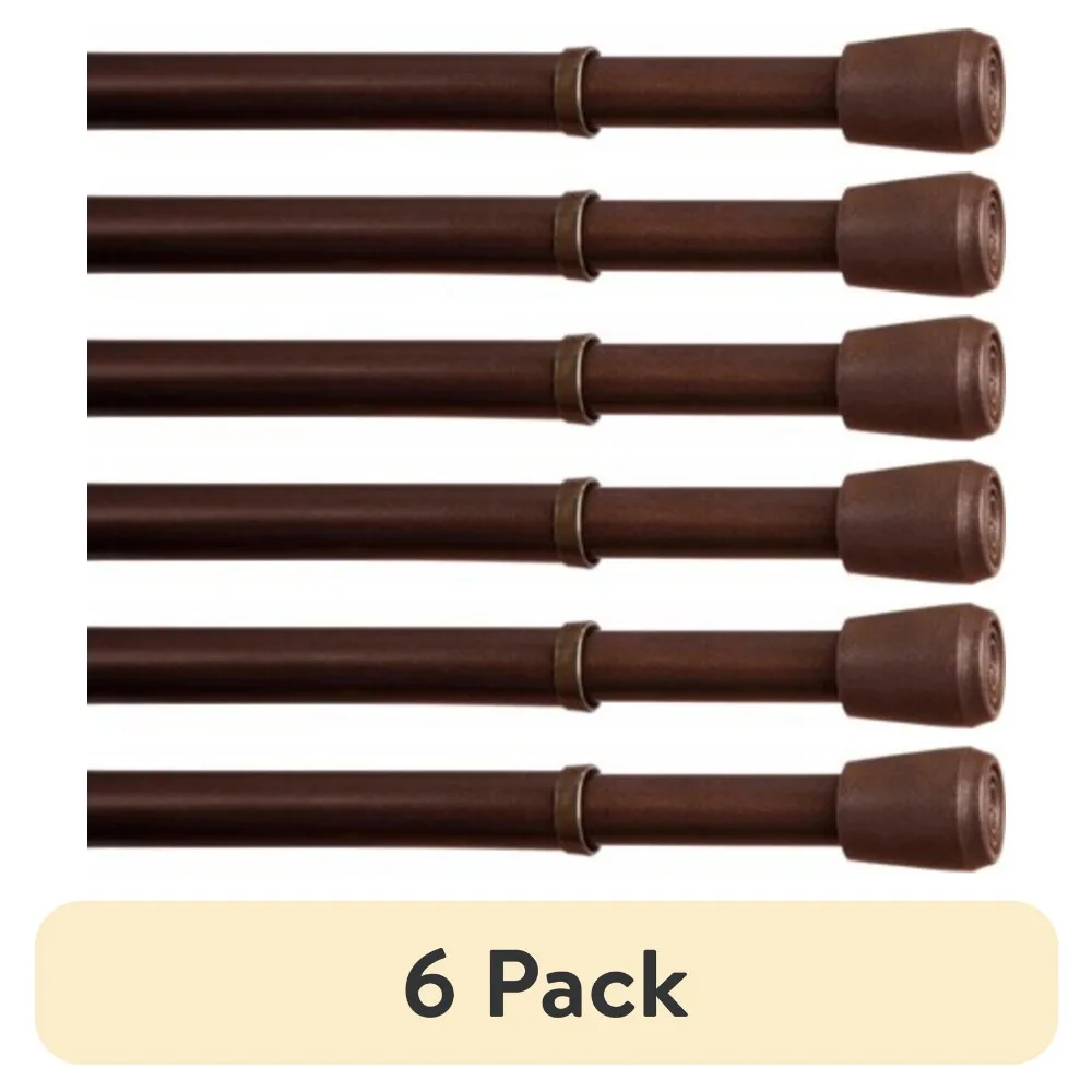 

(6 pack) 28-48 in. Adjustable Spring Tension Curtain Rod, 7/16 in. Diameter Steel Tube, Chocolate Finish