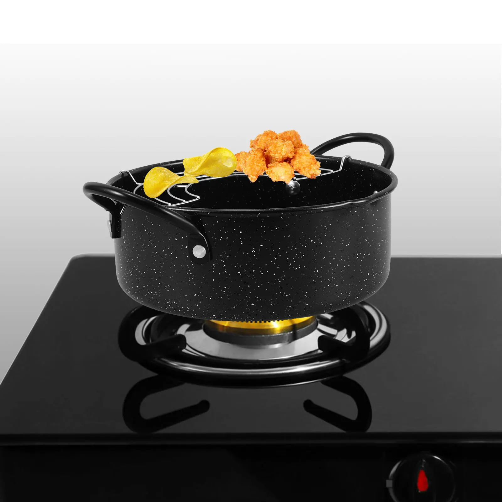 

Mini Frying Pot Deep Pan Fryer Household Iron Skillet Oil Filter detachable wire rack gas stove electric hob kitchen bar utensil