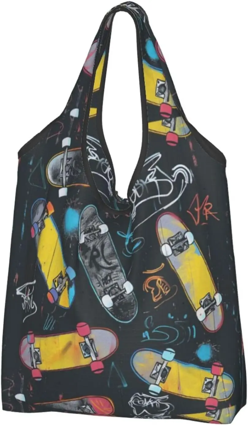 

Graffiti Skateboard Printed Foldable Shoppers Tote,Cute Waterproof Shopping Bags,Reusable Portable Grocery Bags