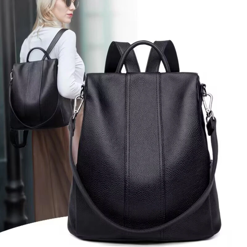 

Женский рюкзак из натуральной кожи с защитой от краж, большой вместимости, из мягкой воловьей кожи высшего слоя, модный молодежный рюкзак в британском стиле