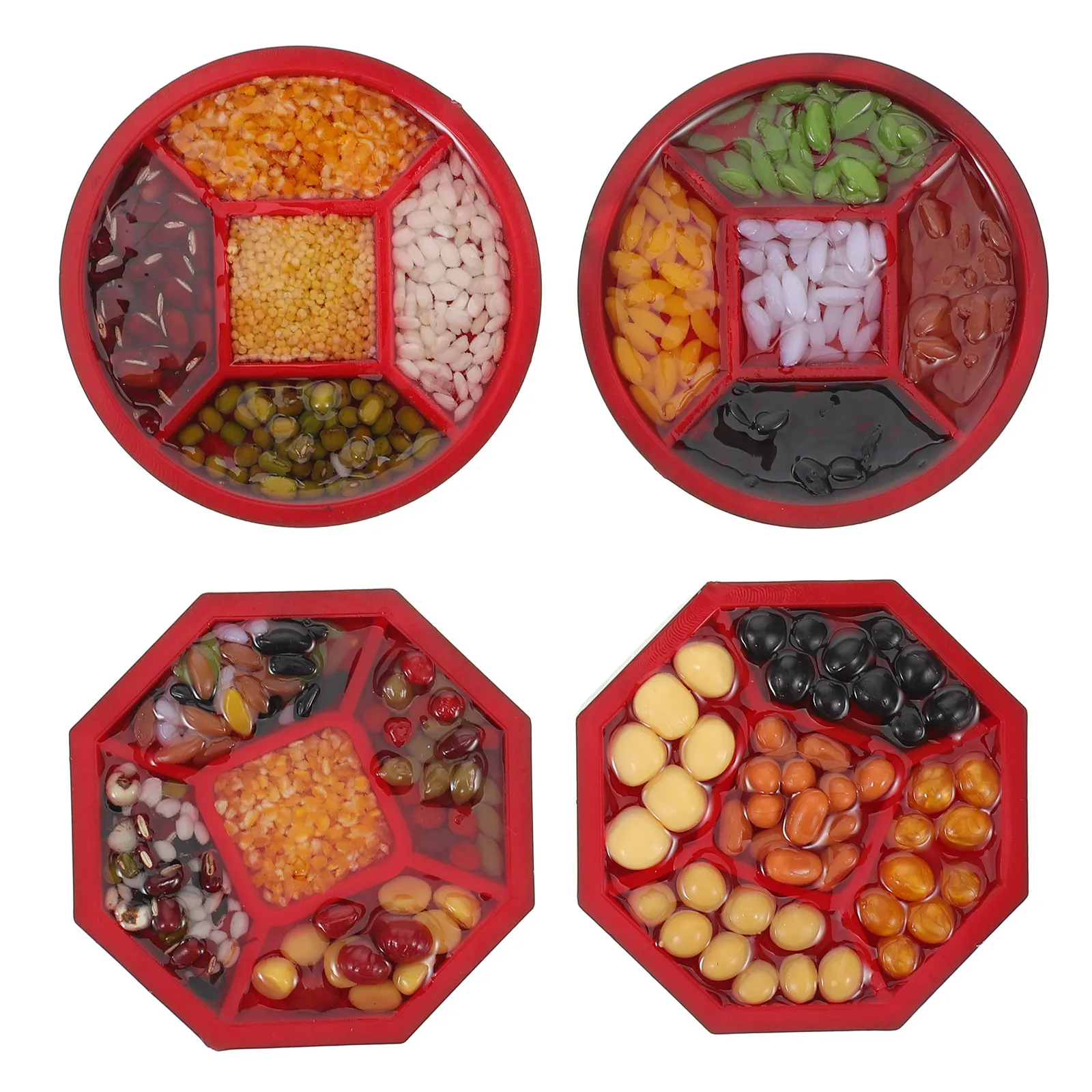 

4Pcs Miniature Food Tray Set Realistic Fake Rice Beans for Dollhouse Kitchen Decor Photography Display Artificial Grain Props