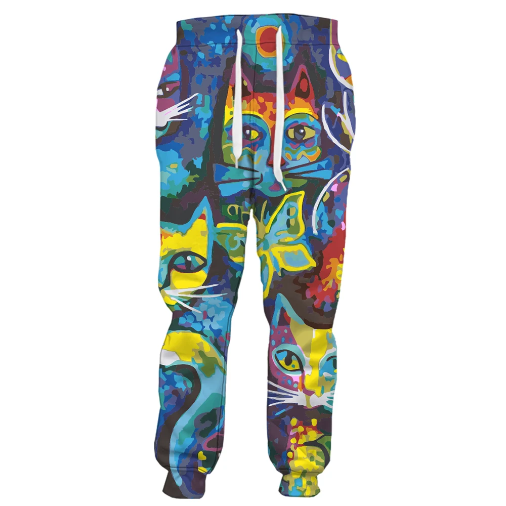 Pantaloni larghi da uomo moda hawaiano animale gatto arte pittura 3d Y2k Harajuku stampato pantaloni sportivi Vintage Casual abbigliamento sociale