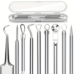 5PCS Blackhead Remover Comedone Extractor, Curved Blackhead Tweezers Kit, Professional Stainless Pimple Acne Blemish Removal Too
