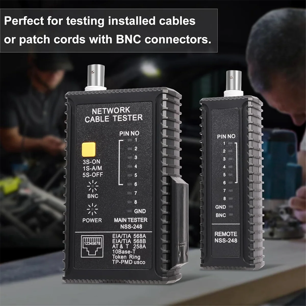 Coax Continuidade Tester para dados e cabos coaxiais, Network Cable Tester