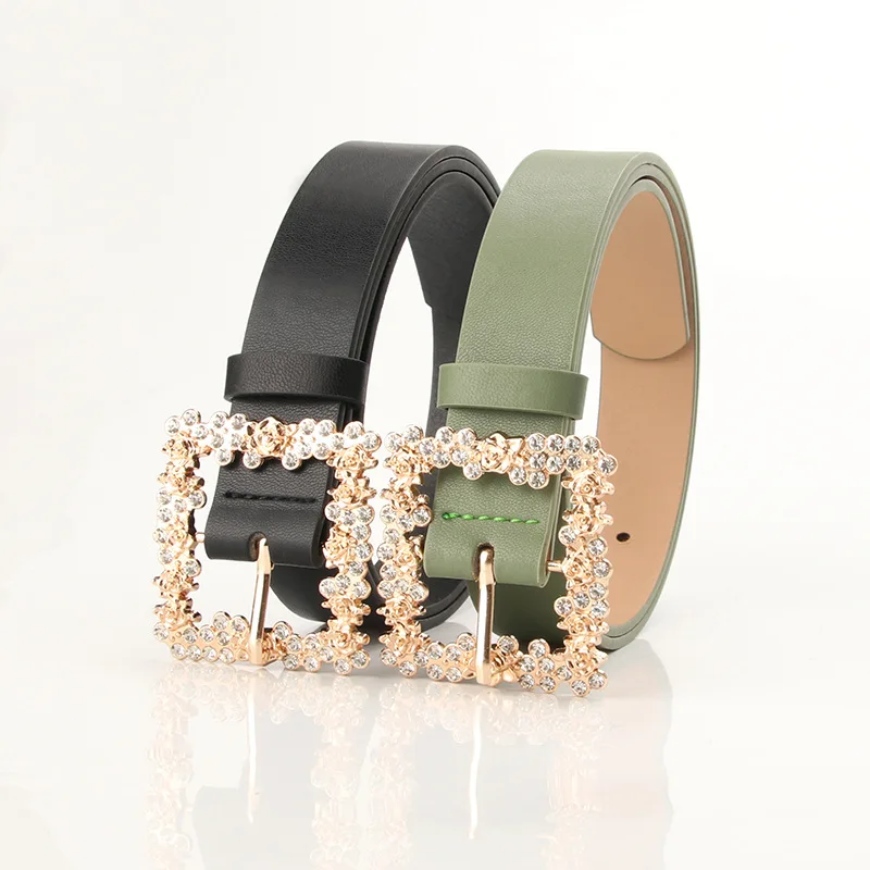 Ladies' Belt Alloy Inlaid with Rhinestone Needle Buckle, Paired with Dress Decoration Belt, Elegant and Versatile, Niche PU Belt