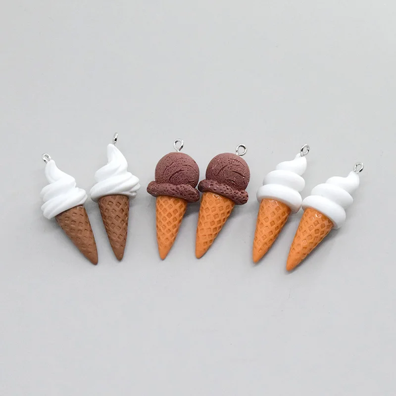 10pcs Mini Ice Cream Cone Resin Earring Charms Cute Food Pendant For Keychain Making Diy Caafts Jewelry Findings