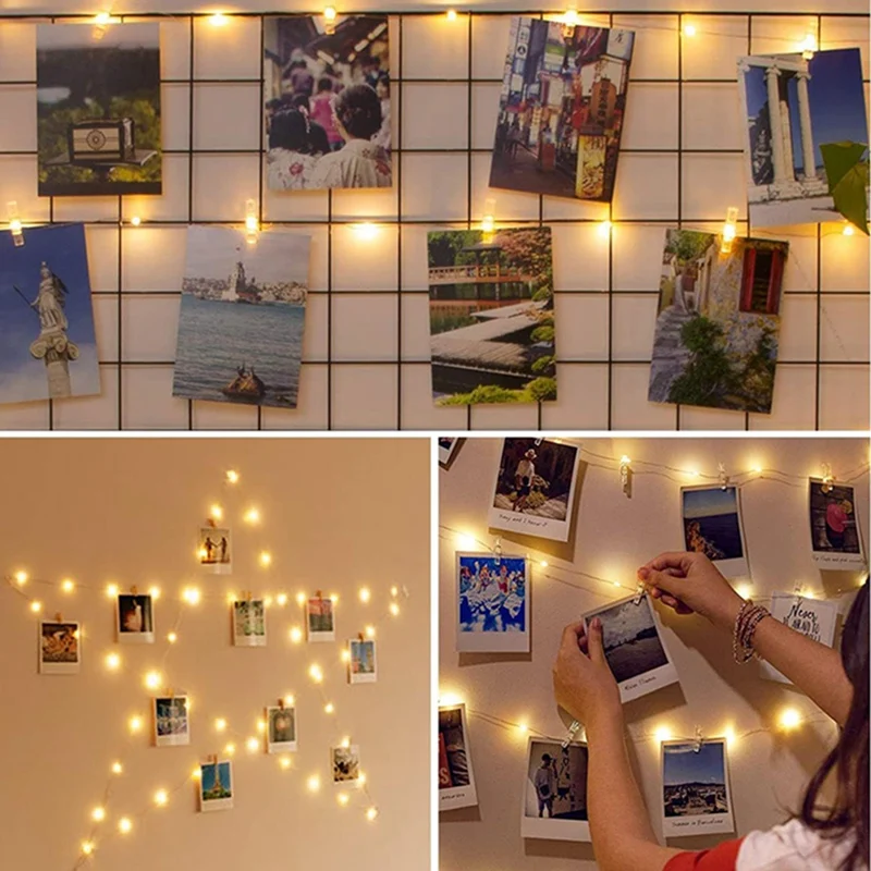 1Pc Led Photo Clips String Light With 10/20/30/50 Clear Clips Fairy Lights For Bedroom Wall Hanging Pictures Cards Party Decor