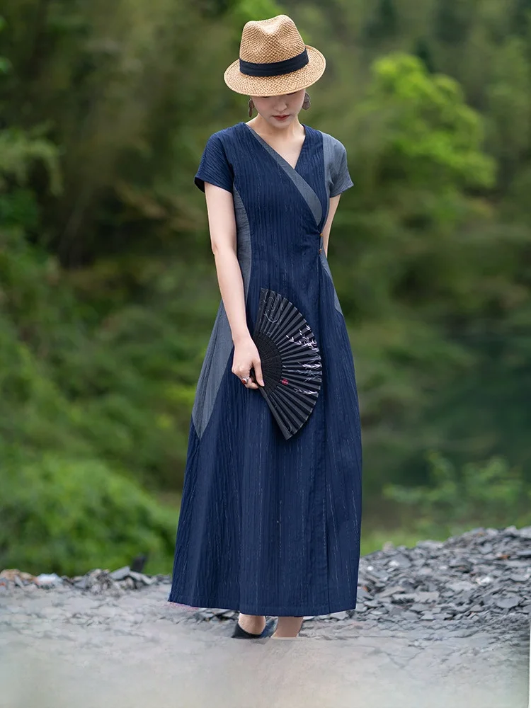 

Длинная юбка с текстурой в стиле ретро, новая китайская юбка трапециевидной формы в китайском стиле для поездок на работу, модная юбка с завязкой на талии