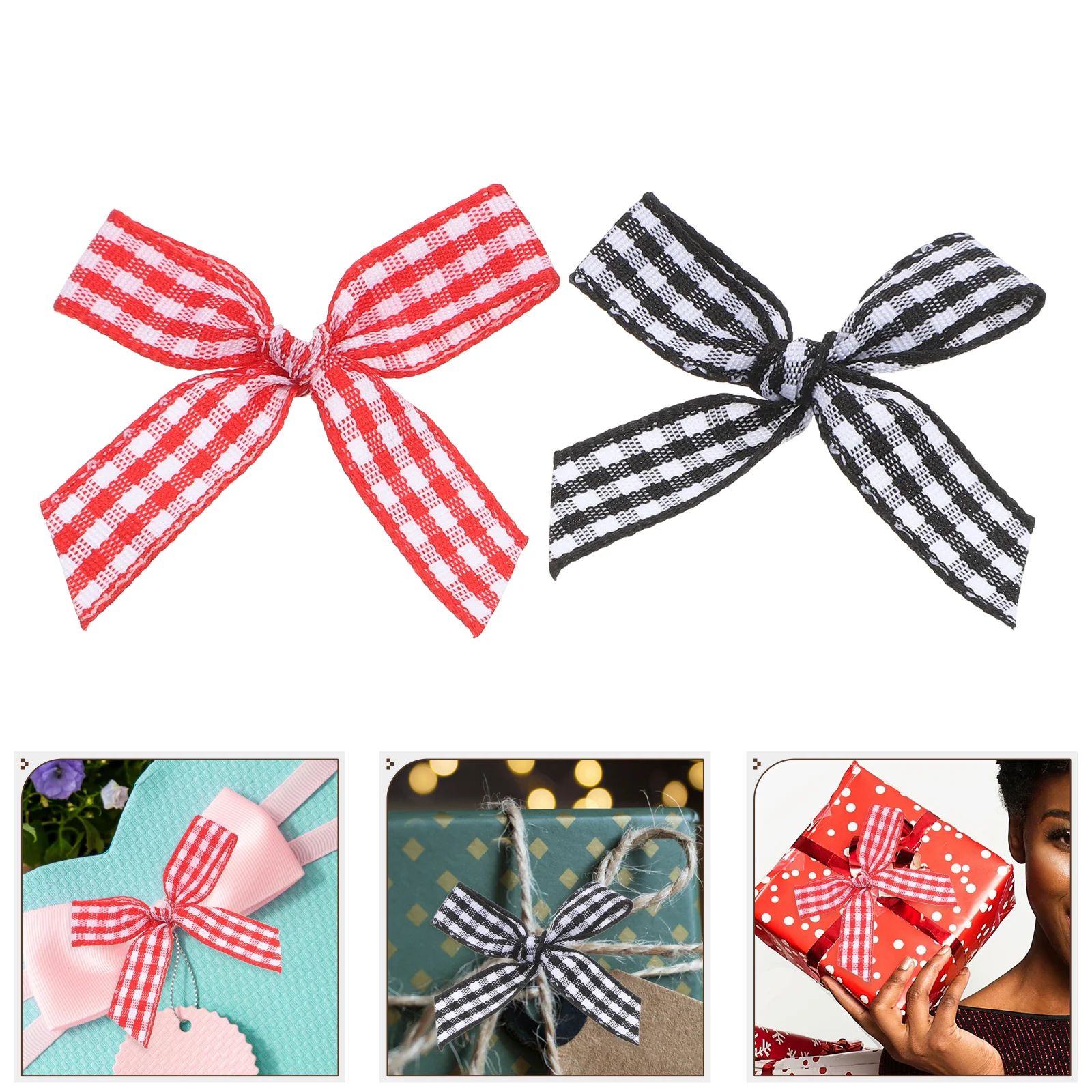

100pcs Mini Handmade Ribbon Bows Durable Polyester Double Sided Plaid Design Sewing Accessories Wedding