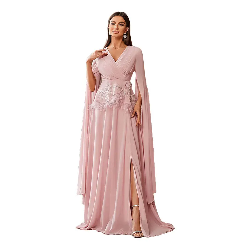 Temperament banquet dress, fashionable bridesmaid dress, super long-sleeved dress, new high-end classic luxury dance daily women