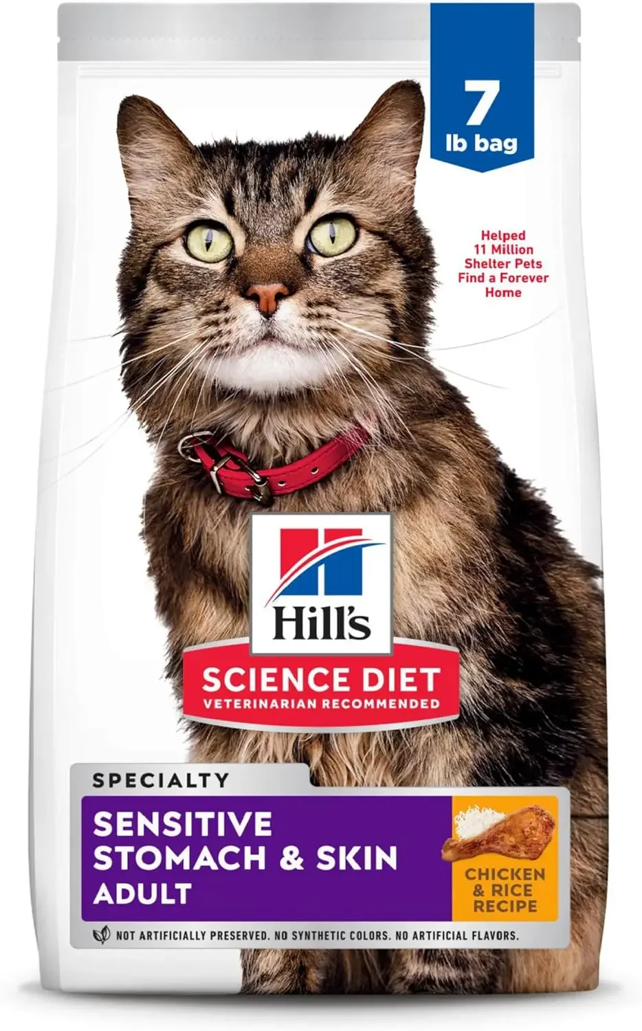 2024 USA Diet Dry Cat Food, Adult, Sensitive Stomach & Skin, Chicken & Rice Recipe, 7 lb Bag