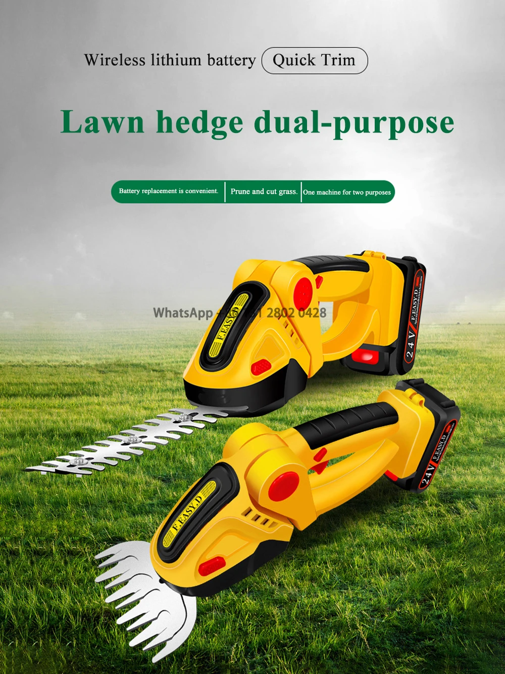 

2 IN 1 Cordless Electric Hedge Trimmer Rechargeable Handheld Household Shrub Weeding Pruning Mower Garden Tools