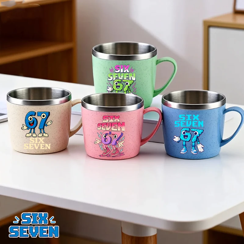 

Чашка для воды Steal A Brainrot Funny 67 Six Seven Home, милая мультяшная аниме, детская чашка для полоскания рта, стеклянная кружка из нержавеющей стали для молока, походная кружка