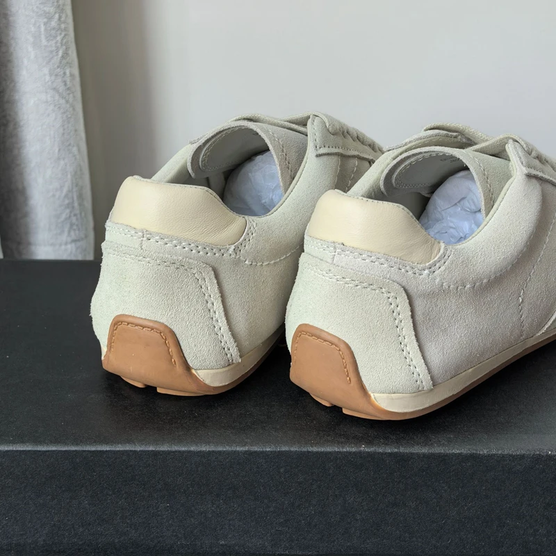 Maxdutti Nordic Minimalist Genuine Leather Cowhide Sneakers Retro Round Toe Comfortable Breathable Flat Training Shoes Women