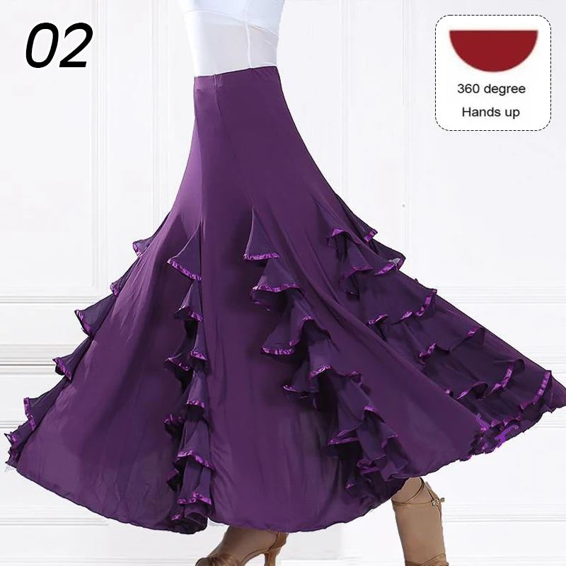 Spain Flamenco Dance Skirt Women Waltz Ballroom Modem Dance Skirts Ruffles 360 Degree Stage Performance Dancing Costumes