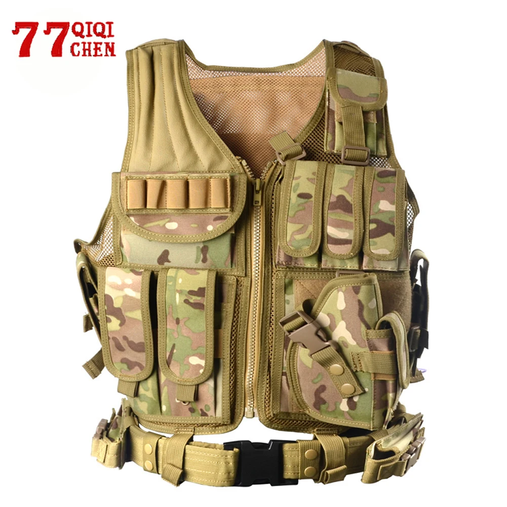 

Tactical Combat Vest Men Multi-pocket Unloading Army Military ACU/Camouflage Men Vests Multi-pocket Body Cs Jungle Equipment