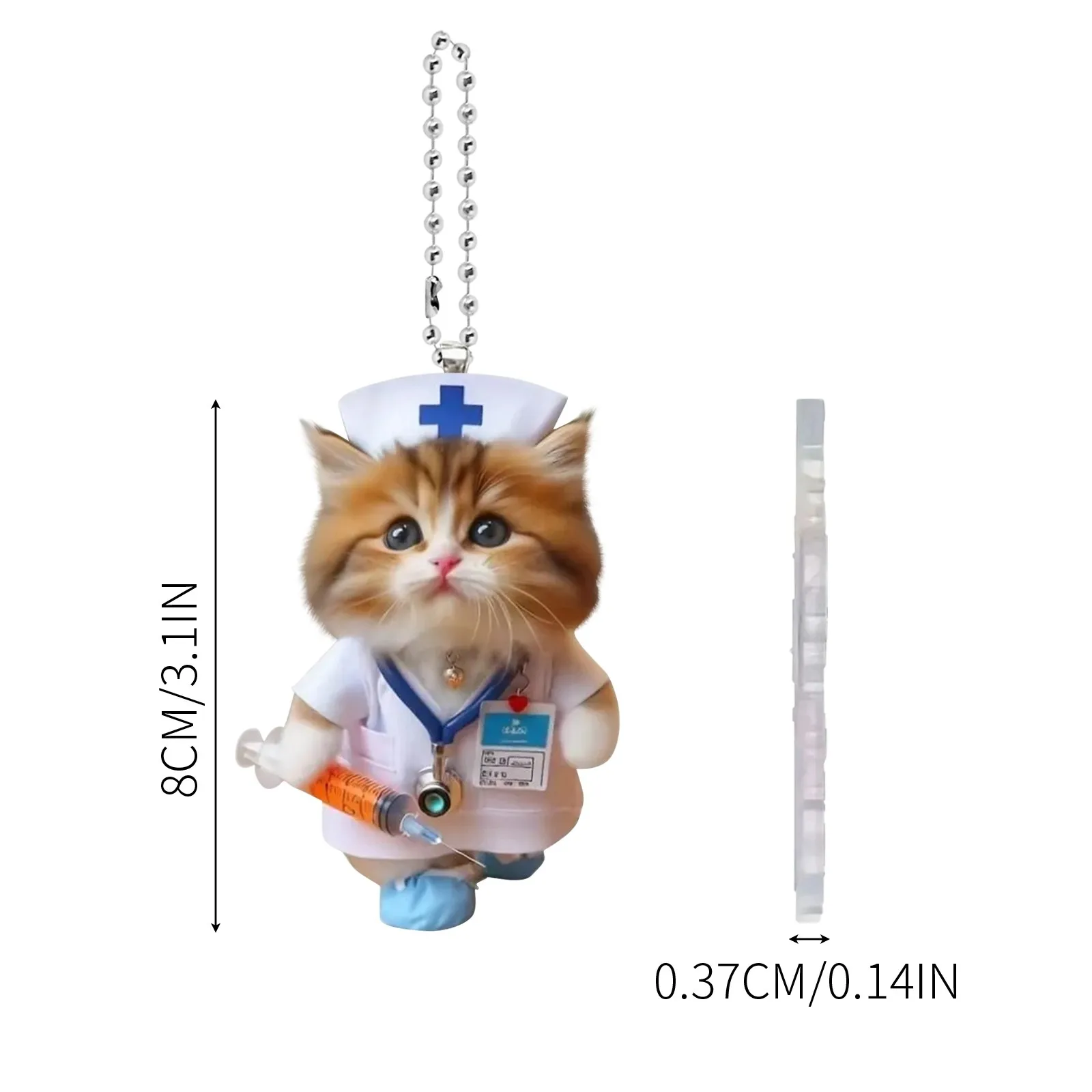 Cute Cat Car Hanging Ornament Creative Car Hanging Ornaments 2D Flat Car Pendant Nurse Cat Backpack Rearview Mirrors Pendant view 5