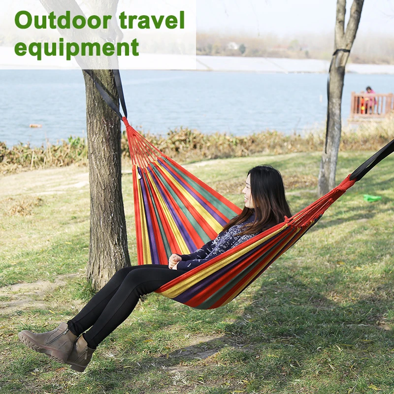 280*80cm Canvas Hammock Home Garden Anti-Rollover Colorful Hanging Bed Outdoor Camping Travel Hunt Rest Hanging Swing Hammock