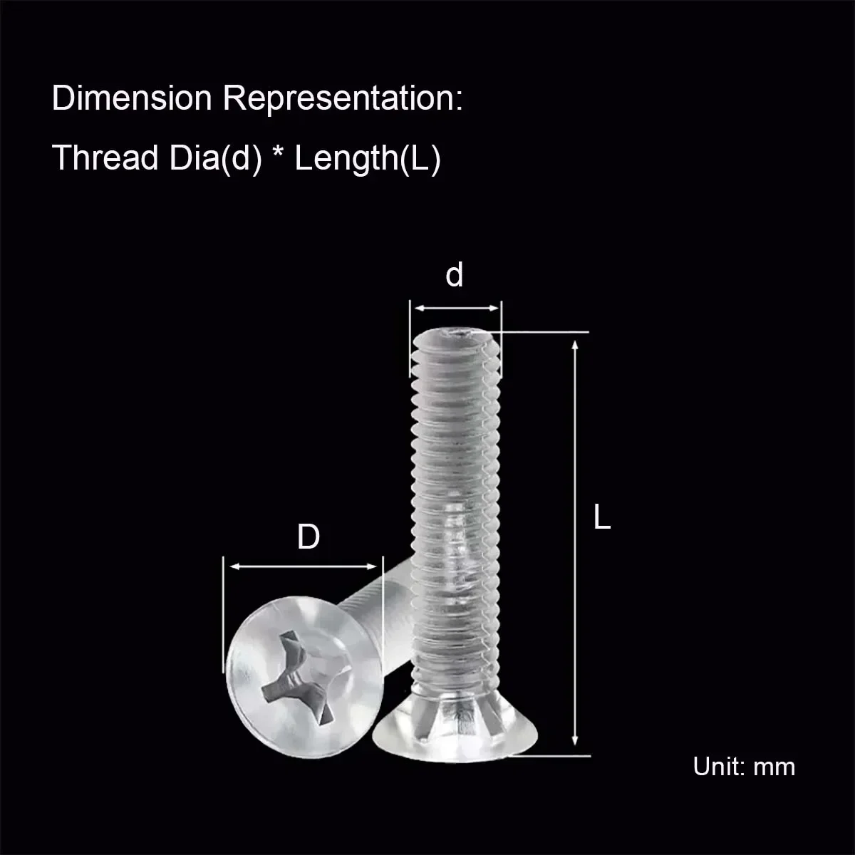 PC Transparent Cross Groove Countersunk Head Screw Acrylic Insulated Plastic Flat Head Bolt M2M2.5M3M4M5M6M8