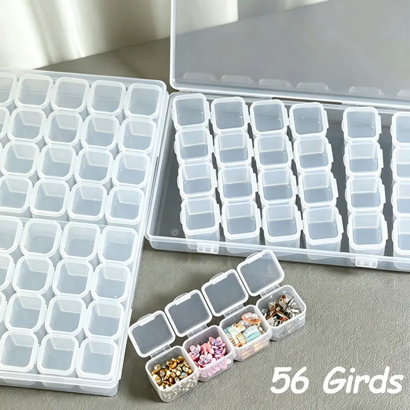 56/28 Girds Nail Accessories Storage Box Compartment Transparent Bead Screw Container Plastic Jewelry Earring Box Manicure Tools