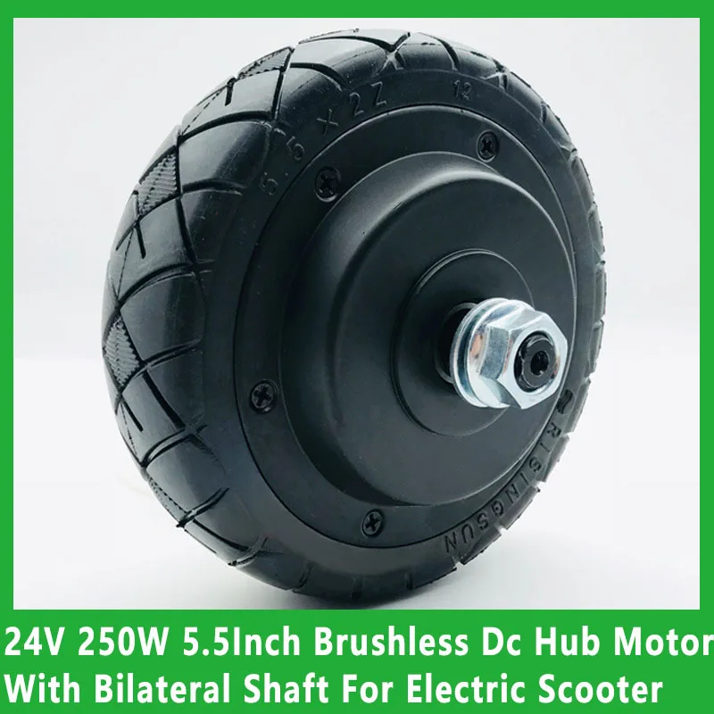 24V 250W 5.5Inch Brushless Dc Hub Motor With Bilateral Shaft And Gearless Solid Tires For Electric Scooter