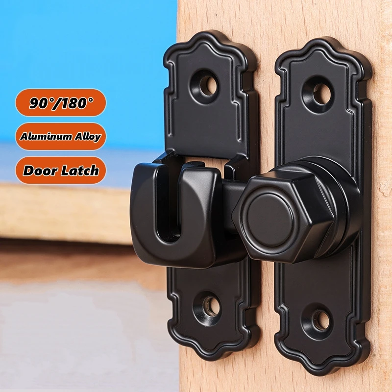 Safety Door Bolt Latch Lock 90 180 Degree Aluminum Alloy Toggle Latch Sliding barn Door Lock Black Iron Right Angle barn Lock