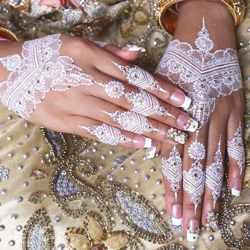 هيئة الفن البني الأحمر الوجه المعصم الرقبة الدانتيل الأبيض الدانتيل وهمية الوشم زهرة وهمية الوشم الحناء لصاقات وشم الوشم المؤقت