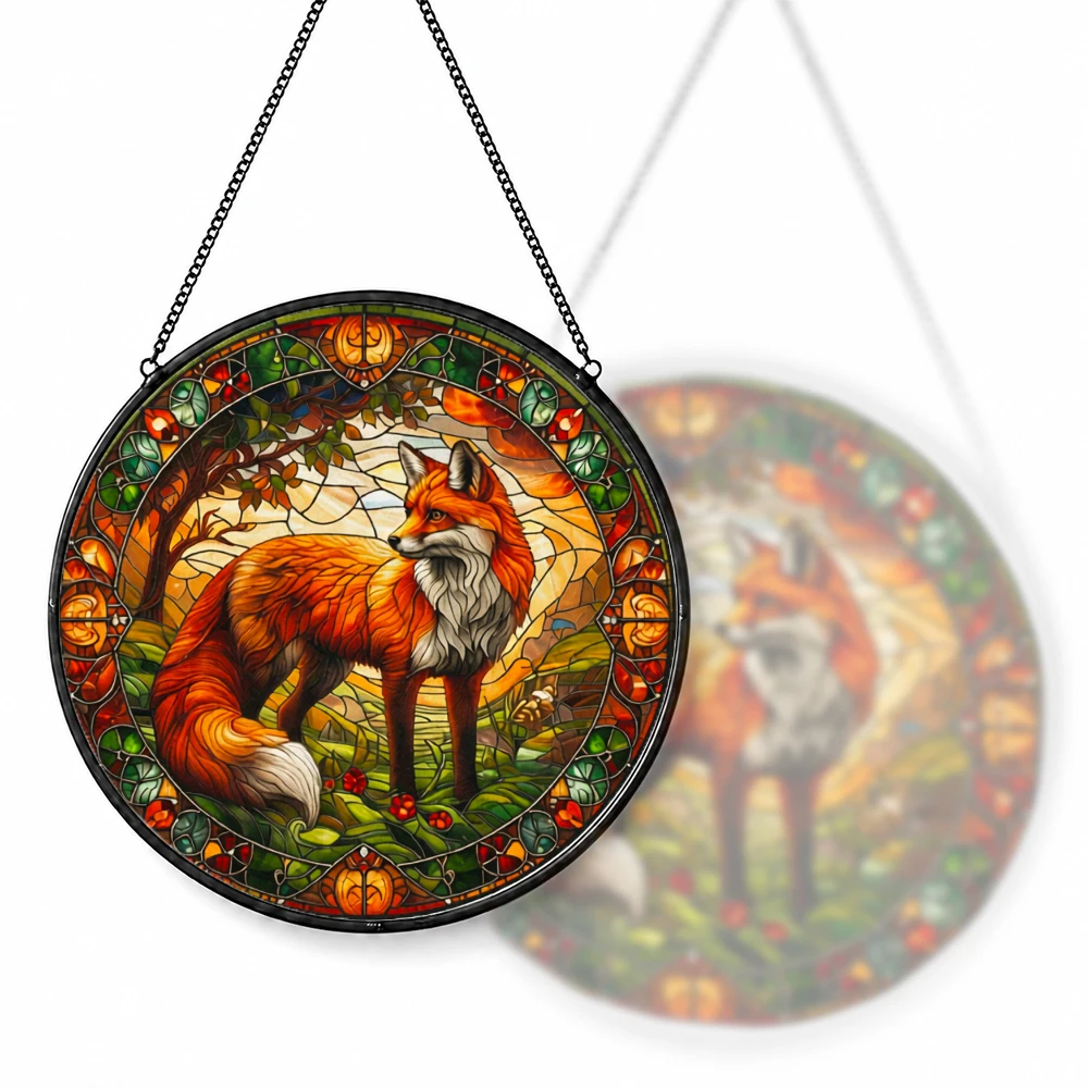 Stained Glass Suncatcher Round Tropical Sunset Beach Palm Tree Hibiscus Flower Window Hanging Decor Home Garden Gift