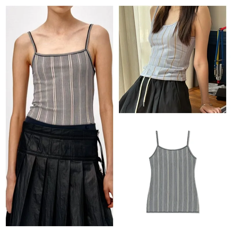 

LC@ Korean Style Camisole Women's Simple Slim Fit Slim Shoulder Strap Striped Knitted Vest for Spring/summer 2025
