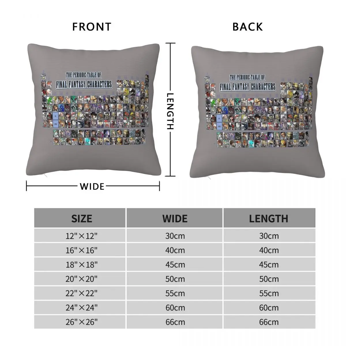 Periodic Table Of Final Fantasy Square Pillowcase Polyester Linen Velvet Creative Zip Decor Pillow Case Car Cushion Cover