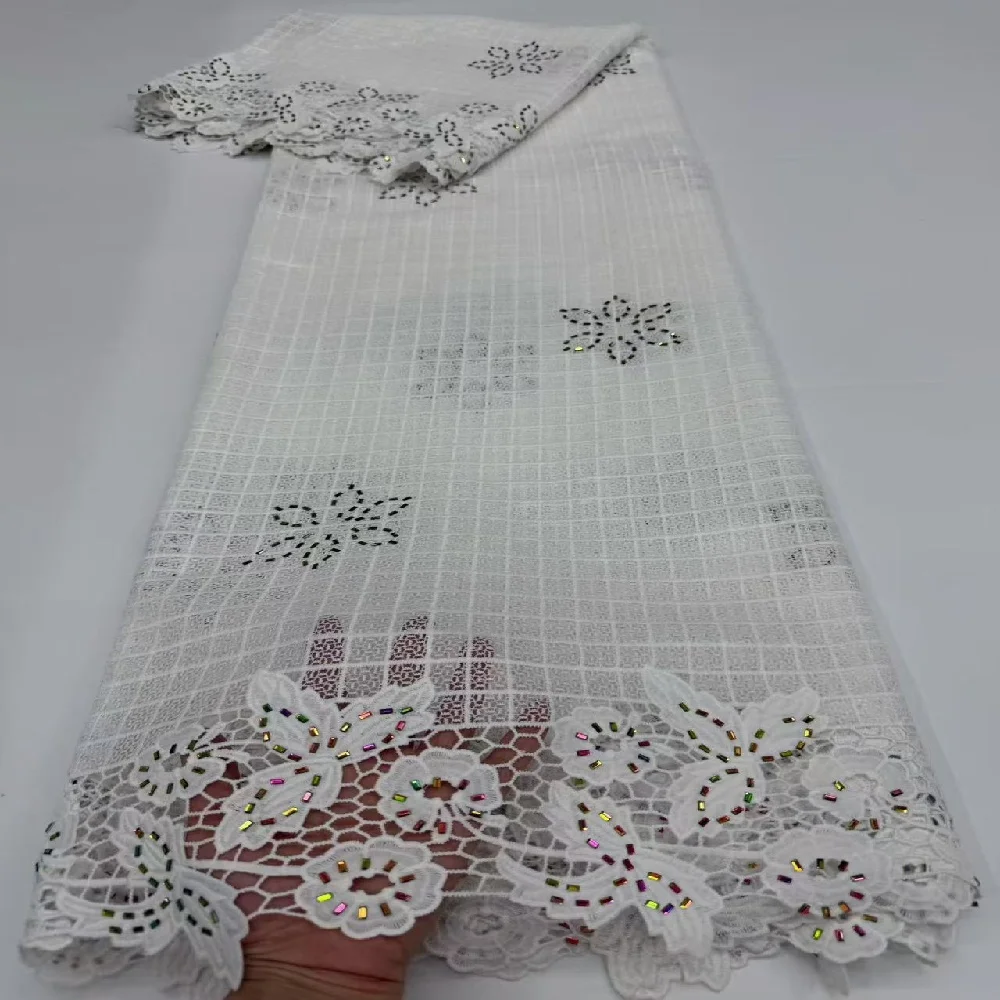 

Luxury African Guipure Cord With Stones Lace Fabric 2026 High Quality French Cord Lace Nigeria For DIY Women Dress
