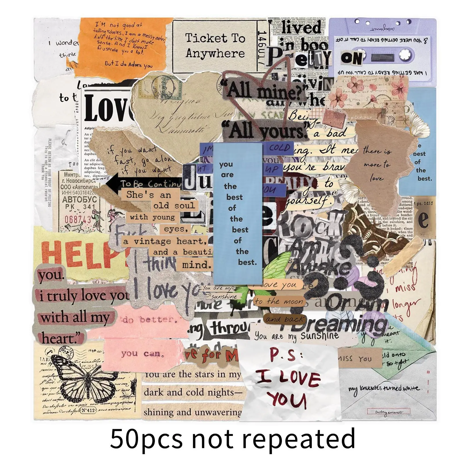 50 pçs engraçado adesivos transparentes frases em inglês graffiti estilo de papel quebrado decoração dos desenhos animados diy crianças brinquedos portátil guitarra bicicleta