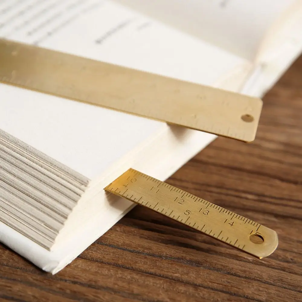Portable Brass Straight Ruler 12/15cm 1mm Thicken Scale Ruler Measuring Tool Bookmark Ruler School Office